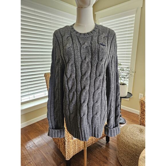 Abercrombie & Fitch Thick Cable-Knit Wool Blend Sweater Women's L Y2K Gray - Picture 2 of 11